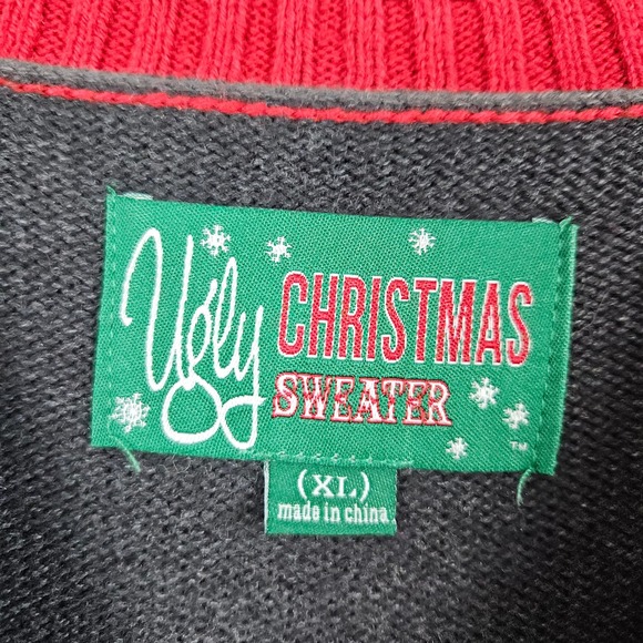 Ugly Christmas Sweater Men's Size XL Santa Beer Thumbs Up Graphic Knit Warm PULL - Picture 3 of 10